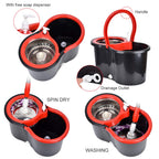 Mop and Bucket Set, 360° Spin Mop and Bucket with Wringer Set and 3 Microfiber Mop Refills, Stainless Steel 61" Extended Handle Spinning Mop Bucket System for Floor Cleaning