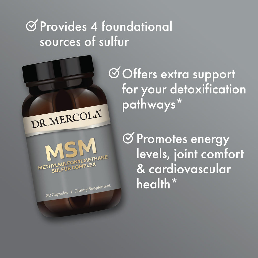 Dr. Mercola MSM Sulfur Complex - Joint Support & Cellular Health - OptiMSM - R-Alpha Lipoic Acid - TMG - Organic Sulfur Blend - 60 Capsules (30 Servings)