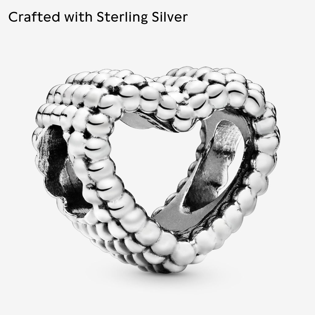 PANDORA Beaded Open Heart Charm - Compatible Moments Bracelets - Jewelry for Women - Gift for Women in Your Life - Made with Sterling Silver, No Gift Box