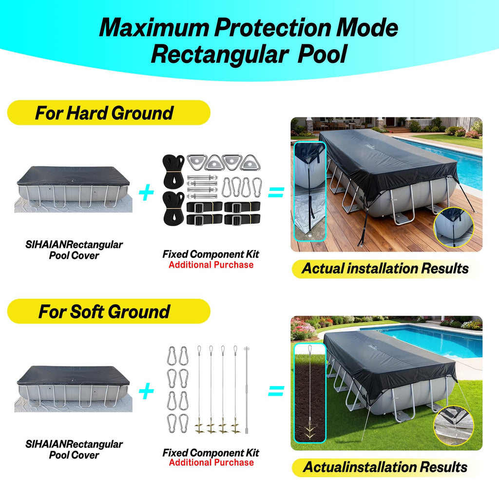 SIHAIAN 10x20Ft Rectangular Pool Cover with Side Storage for Oval and Rectangular Above Ground Pool, One-Piece Solar Oval Pool Cover, Preventing Waterlogging, UV and Weather Resistant WP:10000kPa+