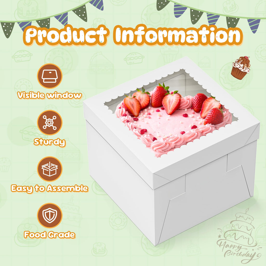 RYDDOY 3 Pack Cake Boxes, 12x12x8 Inches Tall Cake Box with Clear Window