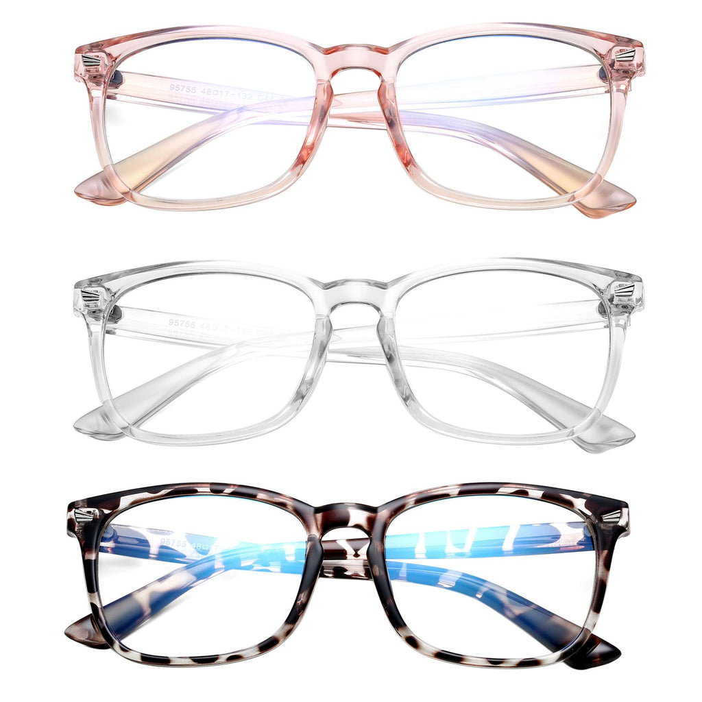 Hycredi Kids Blue Light Blocking Glasses，Anti Eyestrain & UV Protection, Computer Gaming TV Phone Glasses for Boys Girls-(Clear Pink+Clear+Leopard)