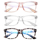 Hycredi Kids Blue Light Blocking Glasses，Anti Eyestrain & UV Protection, Computer Gaming TV Phone Glasses for Boys Girls-(Clear Pink+Clear+Leopard)