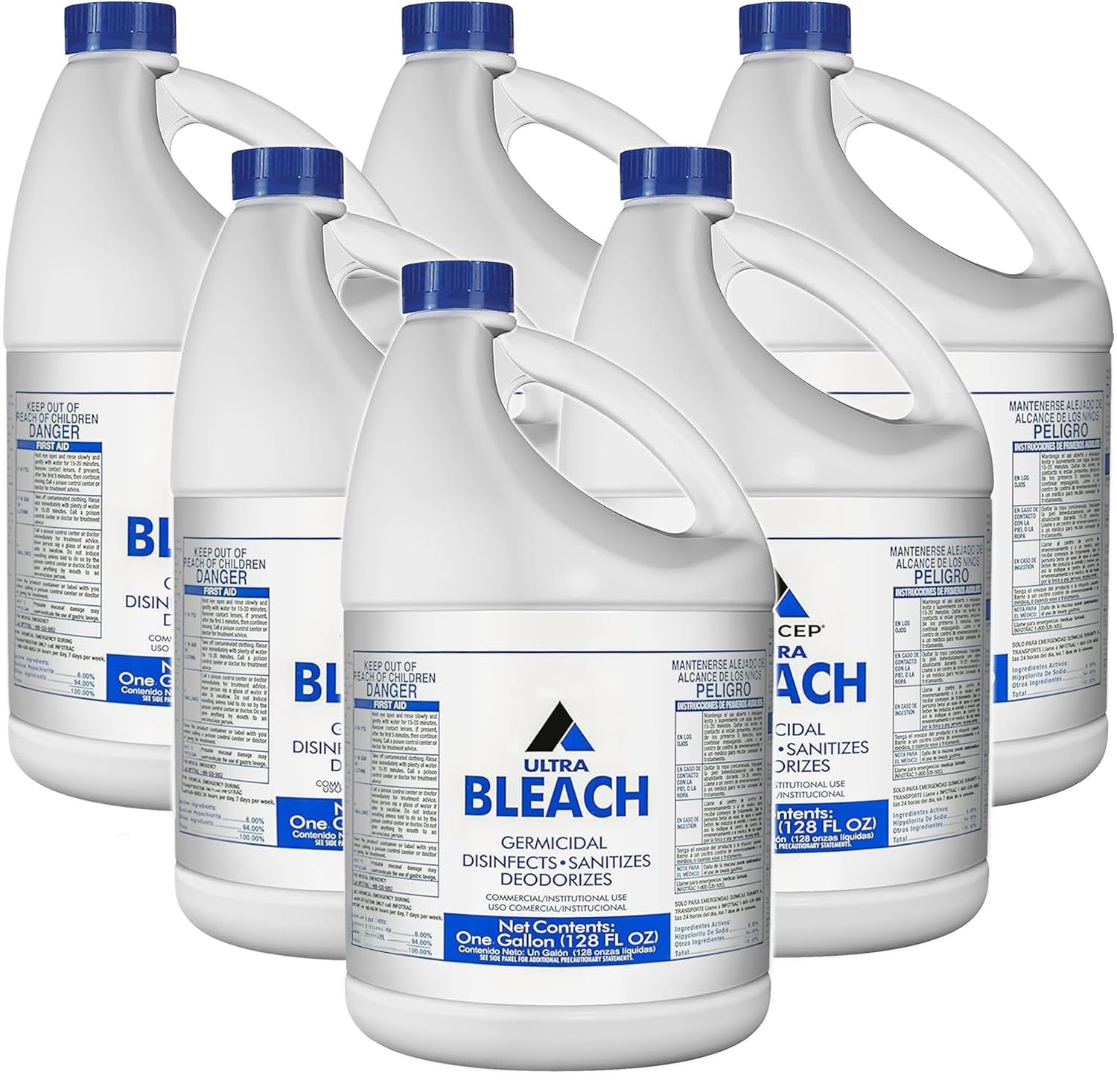 (6 Gallons) - Liquid Chlorine Bleach, for Laundry, Household and Commercial Cleaning, 1 Gallon Jugs