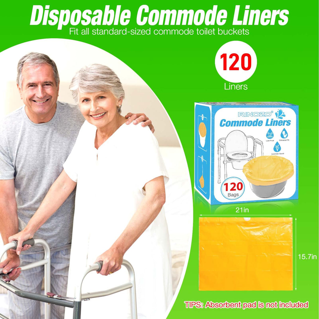 Commode Liners for Bedside Portable Toilet Chair Bucket 120 Count Lavender Scented Disposable Waste Bags for Adults Universal Fit
