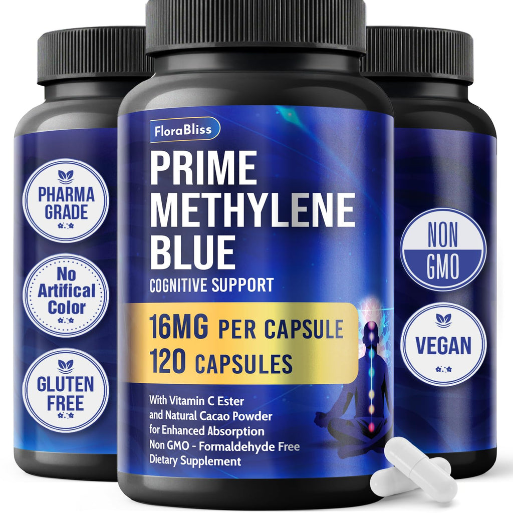 FloraBliss 120 Methylene Blue Capsules (16 mg), with Cacao, Vitamin C Ester