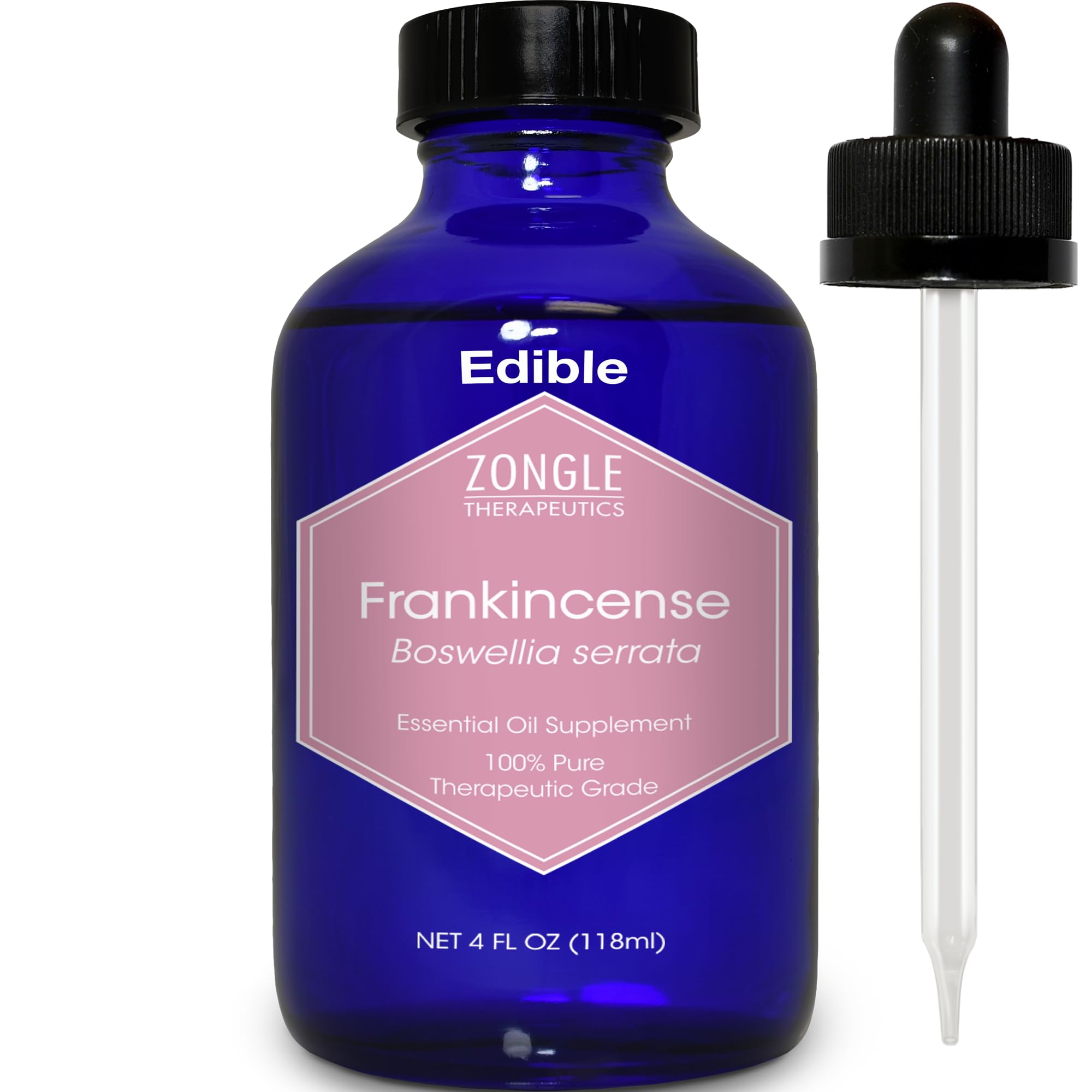 Frankincense Essential Oil, Food Grade, for Face, Dark Circles – 100% Pure, Frankincense, Resin, Oil, Boswellia Serrata, Edible, by Zongle Therapeutics, 4 OZ