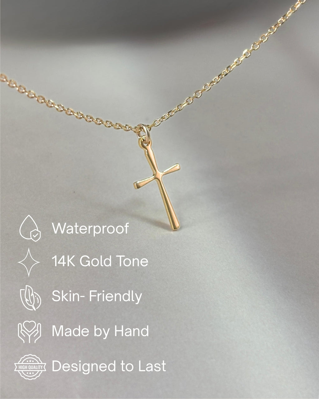 Annika Bella Gold Cross Necklace, 16-18 Inches Gold Chain, Womens Small Simple Cross Pendant Necklaces, Faith Gift for Her, Christian Jewelry (Gold)