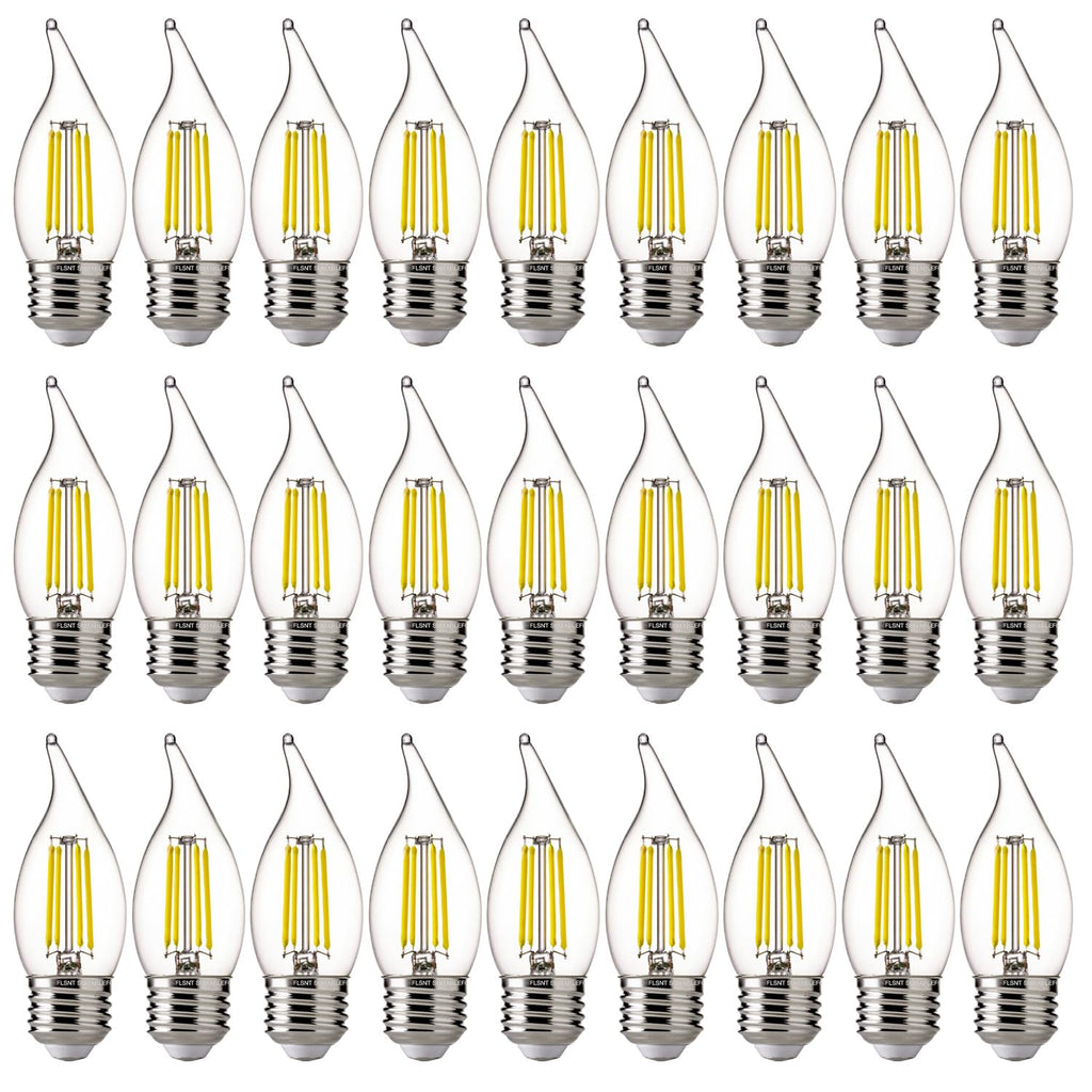 FLSNT LED Chandelier Edison Bulbs 5000K Daylight, 60W Equivalent, Dimmable CA11 E26 Base LED Candelabra Bulbs, 550LM, 24 Pack UL,CA65 Listed.