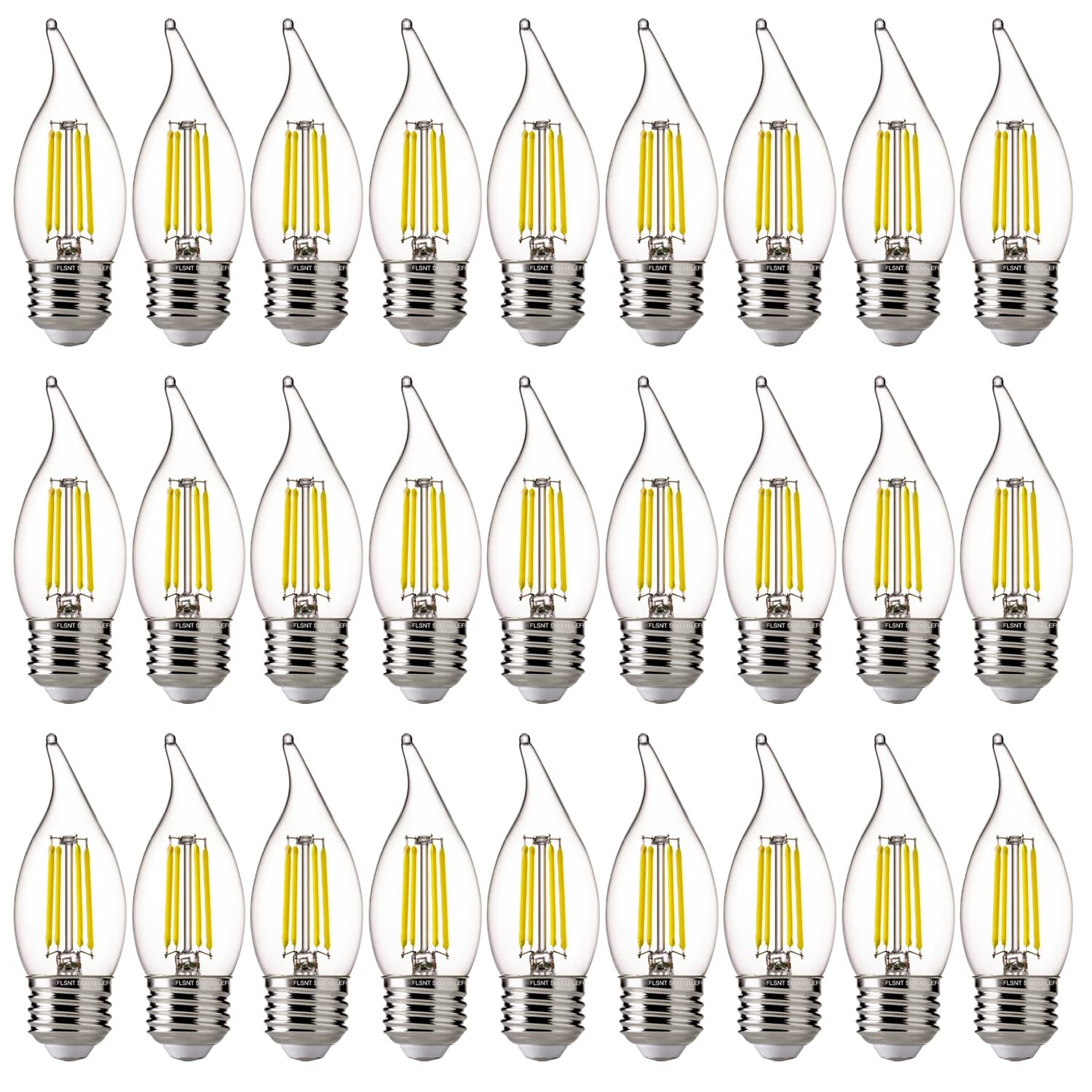 FLSNT LED Chandelier Edison Bulbs 5000K Daylight, 60W Equivalent, Dimmable CA11 E26 Base LED Candelabra Bulbs, 550LM, 24 Pack UL,CA65 Listed.