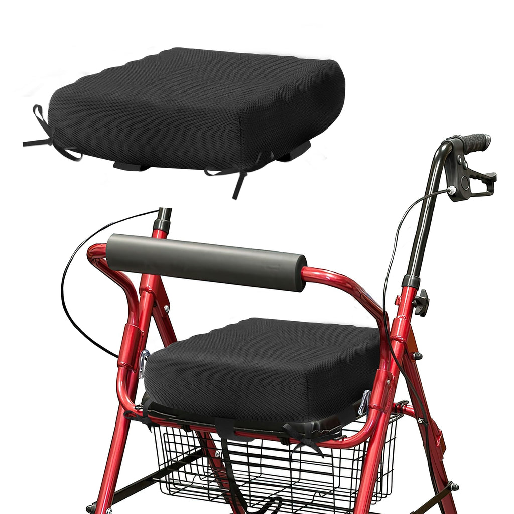 Rollator Walker Seat Cushion 12x12x3.5 Inch Support Pad with Breathable Mesh Cover, Adjustable Straps for Secure Fit(Black)