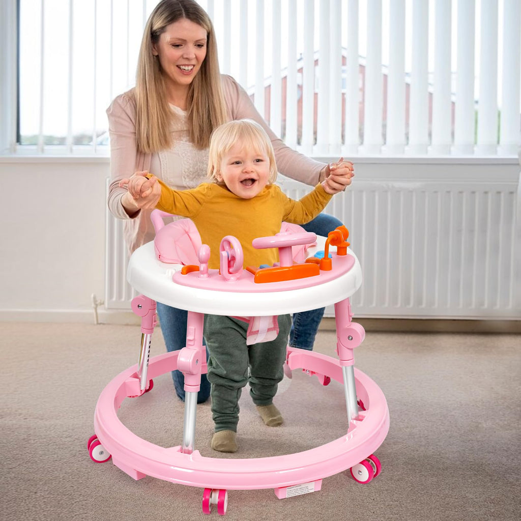 HolyBase Music and Lights Baby Walker Foldable with 9 Adjustable Heights, Baby Walker with Wheels Portable, Infant Toddler Walker for Baby Boy Girls 6-18 Months