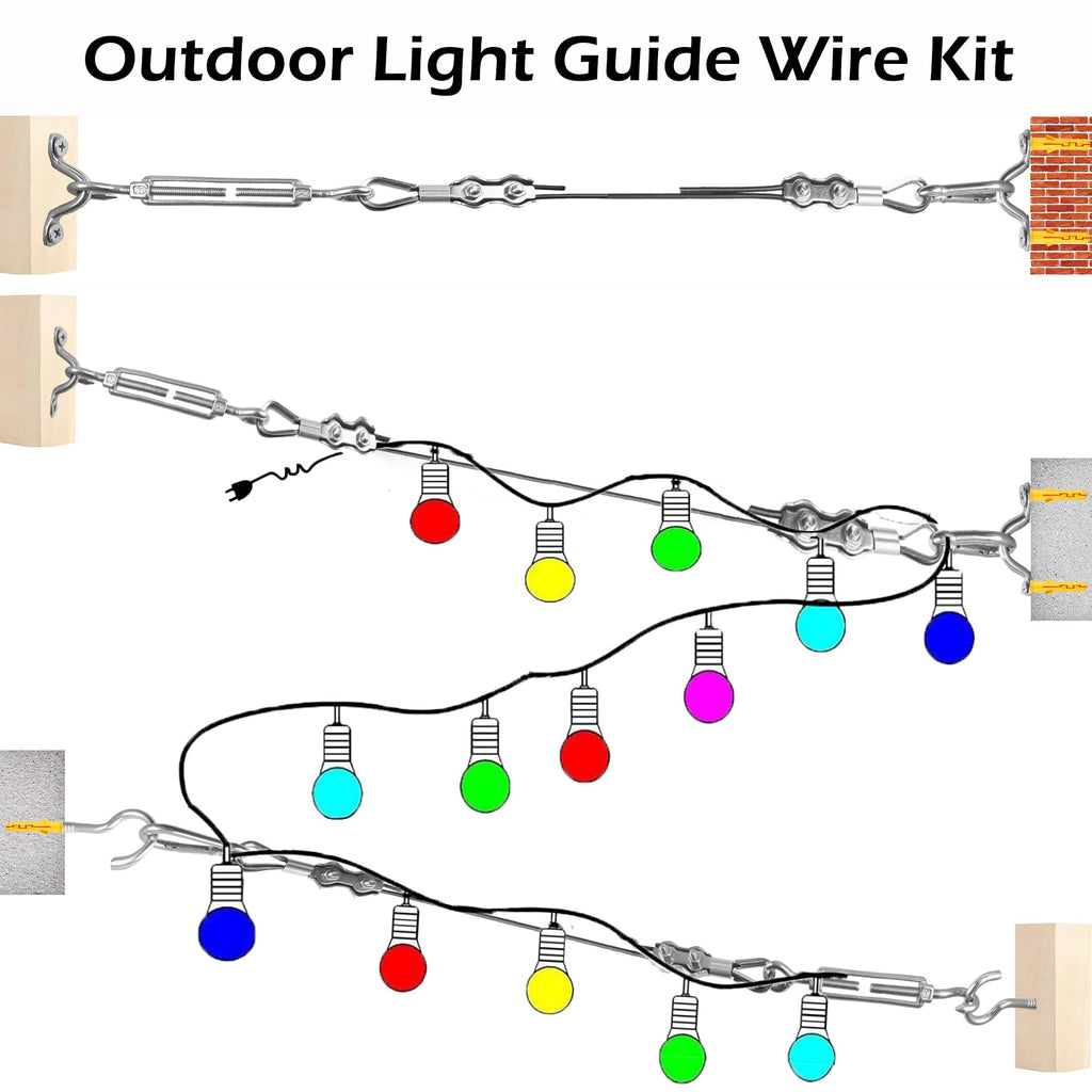 YingYa BIS 246FT Black Vinyl Coated 304 Stainless Steel Wire Rope Cable Kit – Heavy Duty Outdoor String Light Hanging Guide Wire with M5 Turnbuckle for Patio, Garden, Christmas Lights
