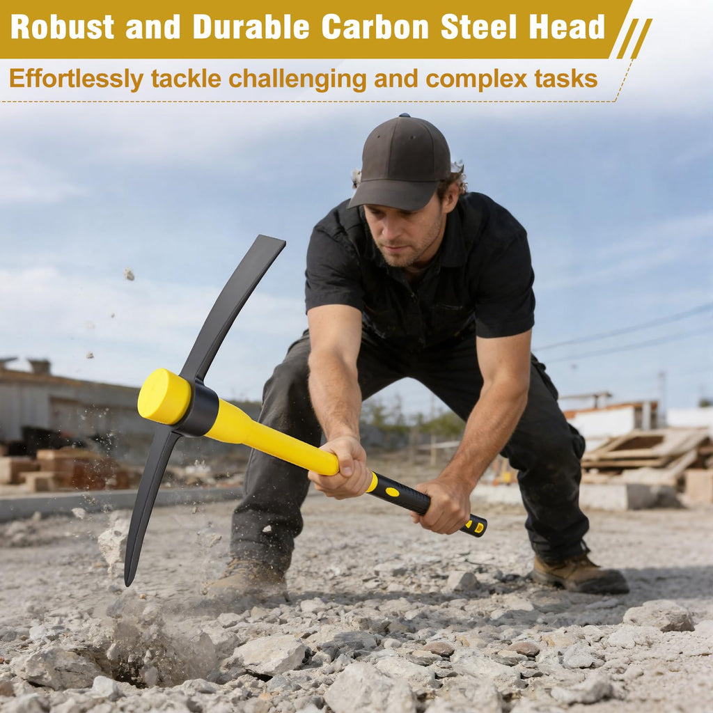 NAUKII 36 Inch Pick Mattock – Heavy Duty Rail Steel Garden Hoe with Fiberglass Handle, 2 in 1 Adze Hoe & Pick Axe for Digging, Landscaping, Yard Work, Outdoor