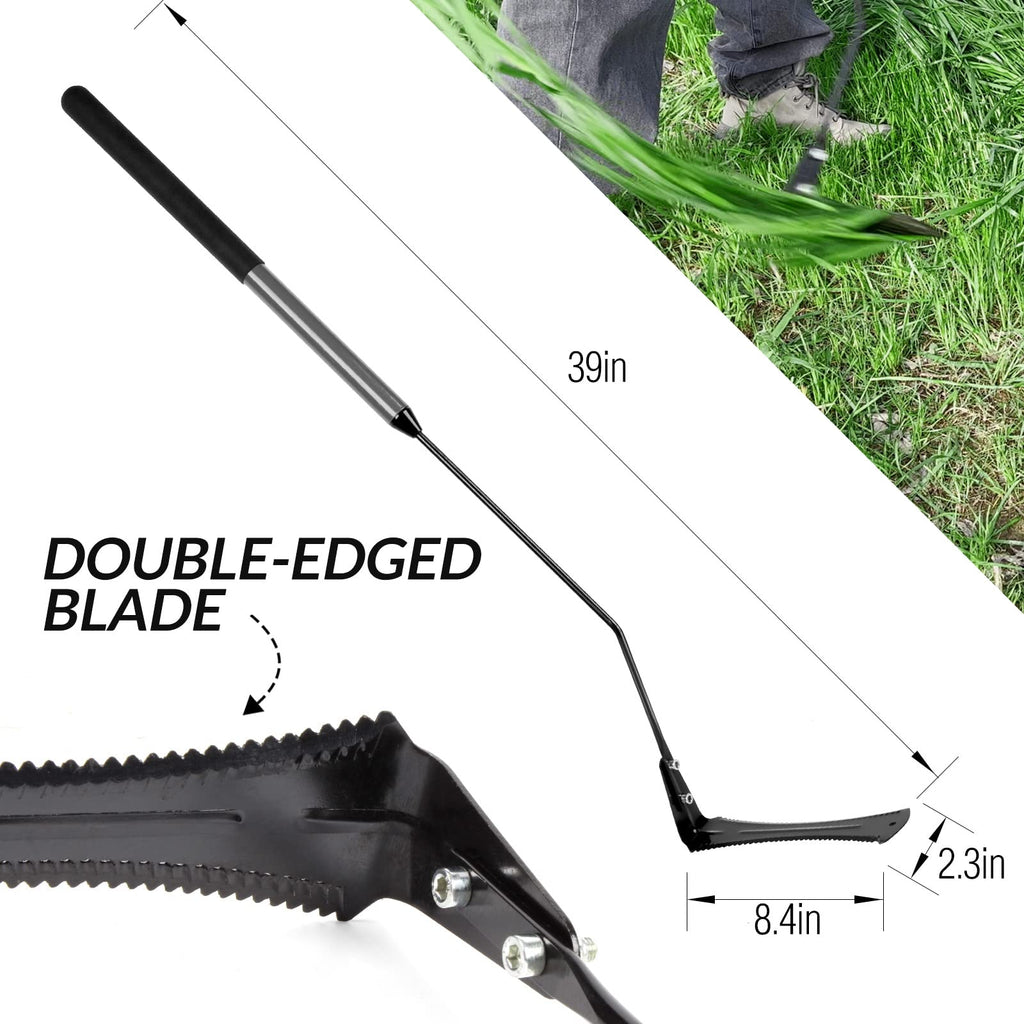 Walensee 39in Serrated Steel Scythe, Grass Whip for Tall Grass & Weeds
