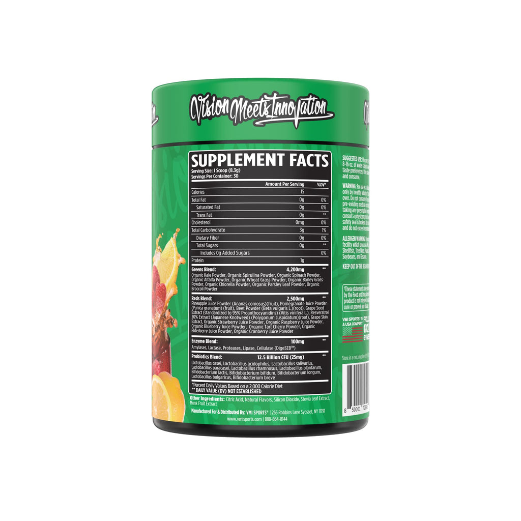 VMI Sports Greens + Reds Advanced Superfood Immunity and Gut Health | Enzymes & Probiotics | 30 Servings (Raspberry Lemonade)