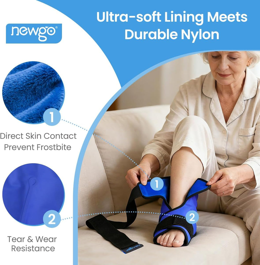 NEWGO Ice Pack Foot Ankle Ice Pack Wrap for Plantar Fasciitis, Foot Surgery Recovery, Hot Cold Therapy Ice Boot Foot for Bunions, Ankle Injury, Swelling, Burning Feet - Blue