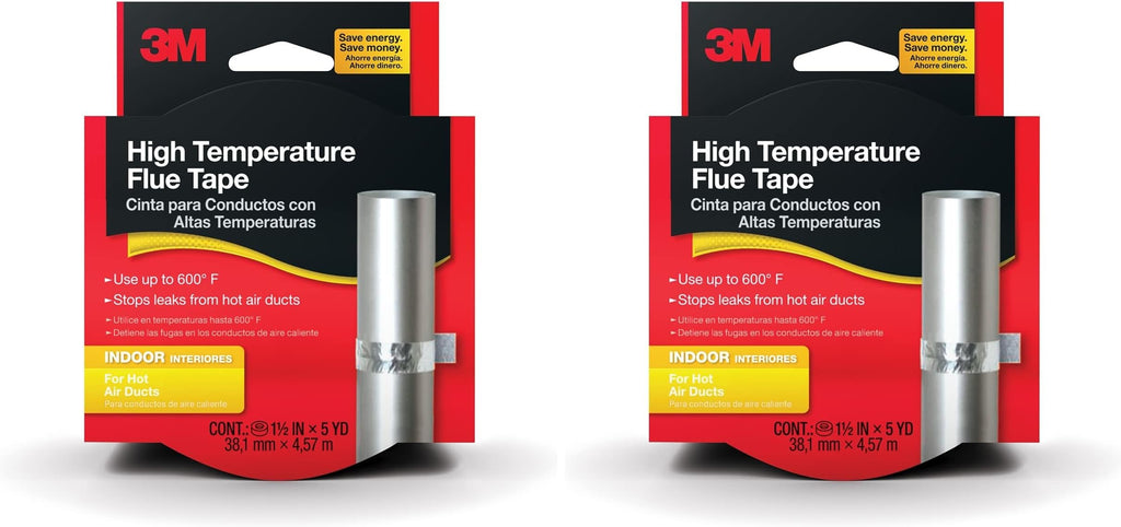 3M High Temperature Flue Tape, High Heat Sealing Tape up to 600 Degrees, 15-Foot Roll (Pack of 2)