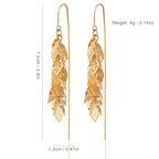 ZioNNyxviana 14K Gold Plated Leaf Threader Crystal Earrings for Women, Long Tassel Elegant Dangle Drop Earrings for Weddings, Galas, and Formal Events, Hypoallergenic Lightweight Jewelry Idea Gift(Gold)