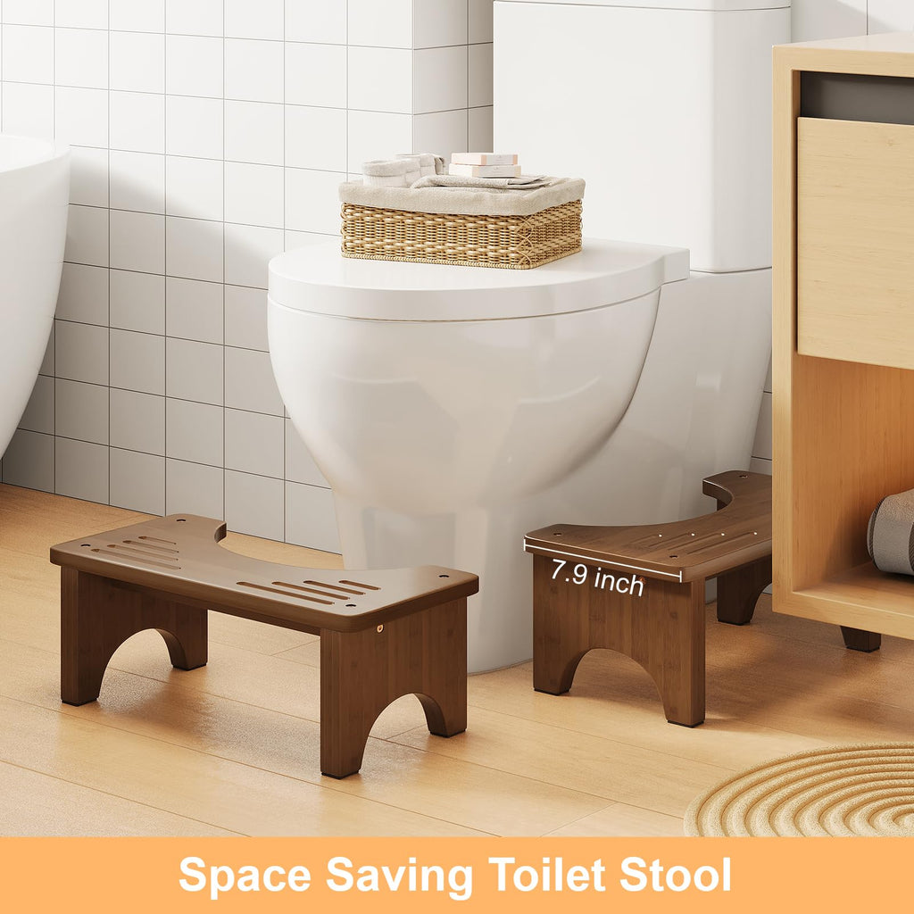 Wooden Squatting Potty Stool for Adults, 6.7 Inch Toilet Poop Stool Adult, Bamboo Wood Toilet Stools Squat for Pooping, Portable Toilet Steps for Bathroom, Brown