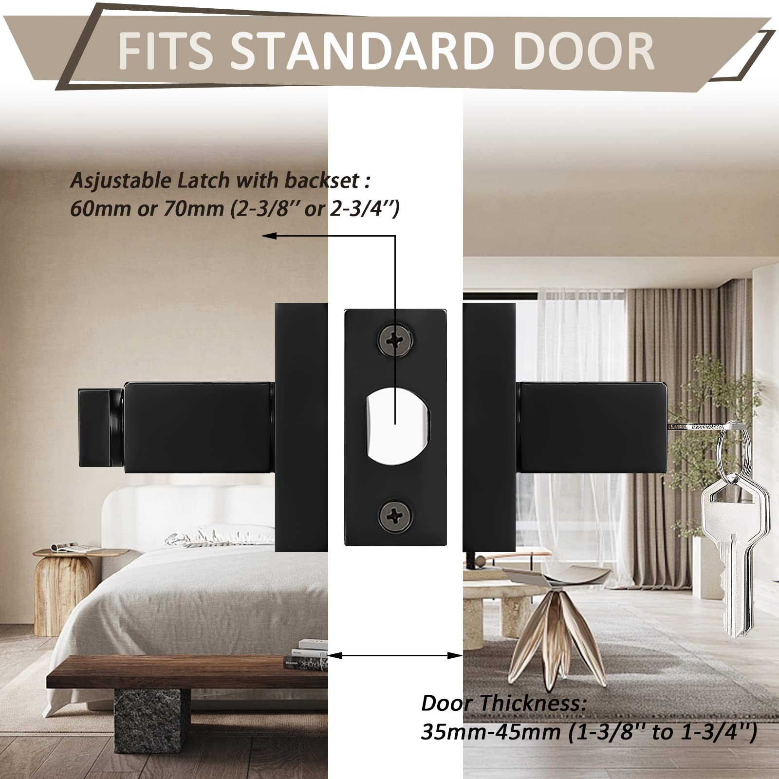 Probrico 3 Pack Black Door Levers Interior Bedroom Entrance Door knobs Door Lock Set One Keyway Entry Keyed Alike Same Key Entrance Lockset Each with 3 Same Keys