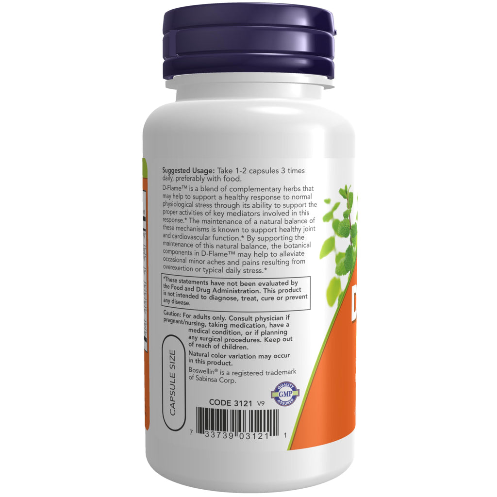 NOW Foods Supplements, D-Flame™ with a Blend of Complementary Herbs, Overexertion Support*, 90 Veg Capsules