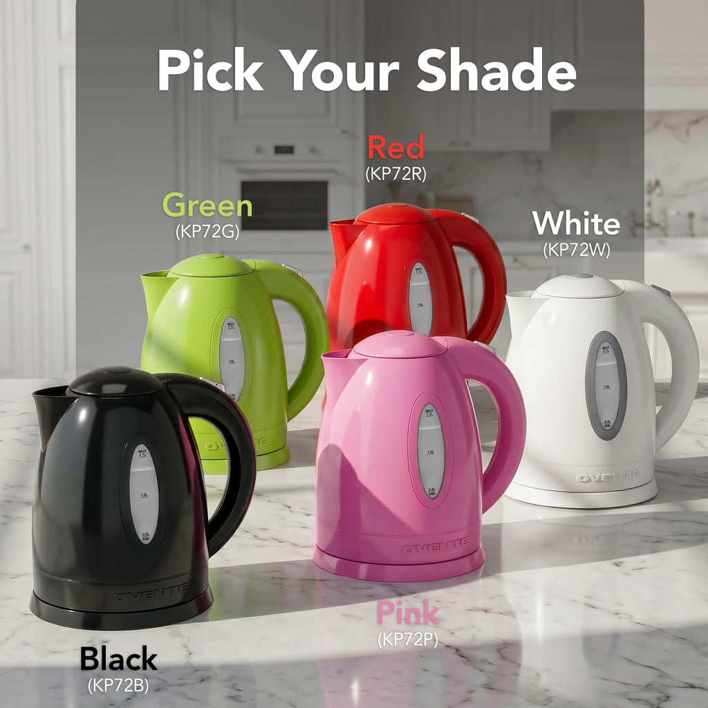 OVENTE 1.7L Electric Tea Kettle, Fast Boiling Water Heater, Black KP72B