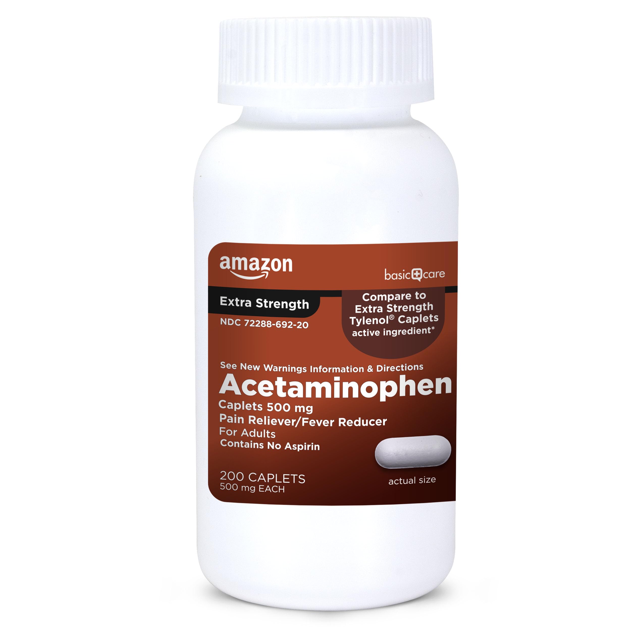 Amazon Basic Care Extra Strength Pain Relief, Acetaminophen Caplets, 500 mg, 200 Count