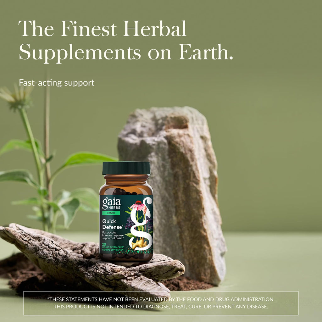 Gaia Herbs Quick Defense - Fast-Acting Immune Support Supplement* - Echinacea, Black Elderberry, Ginger & Andrographis - 20 Vegan Liquid Phyto-Caps (10 Servings)