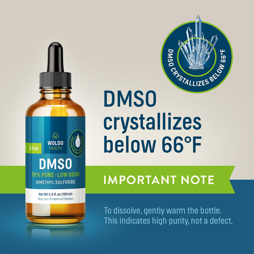 WoldoHealth DMSO 70% with Demineralized Water 30% - Pharmaceutical Grade Glass Bottle 3.38oz with Dropper