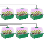 MIXC Seed Starter Kit with Grow Light, Elevated Seedling Tray Kit with Adjustable Humidity Dome and Clear Cell Tray, 12 Full Spectrum Led Beads for Seed Starting Greenhouse, 6 Pack, Green