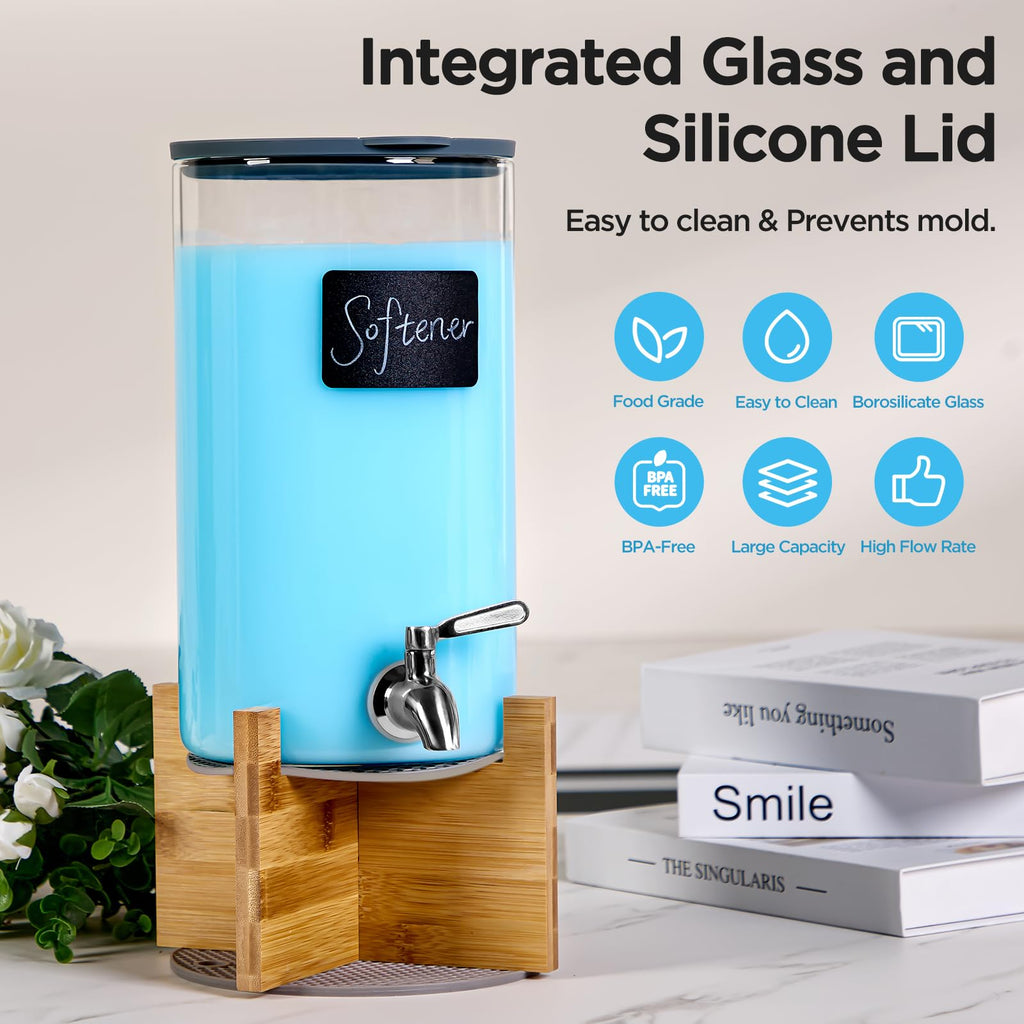 Spreccio Glass Laundry Detergent Dispenser with Holder,1.1 Gallon Laundry Liquid Dispensers with Stainless-Steel Tap,Large Glass Fabric Softener Containers with Stand for Laundry Room Organization