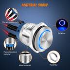 Nilight 19mm Push Button Switch 5PCS with Pre Wired Harness 12V 24V Stainless Steel Self Locking Latching LED Round Switches SPDT 4Pin Waterproof Metal Switch for Boats Cars Truck, 2 Years Warranty