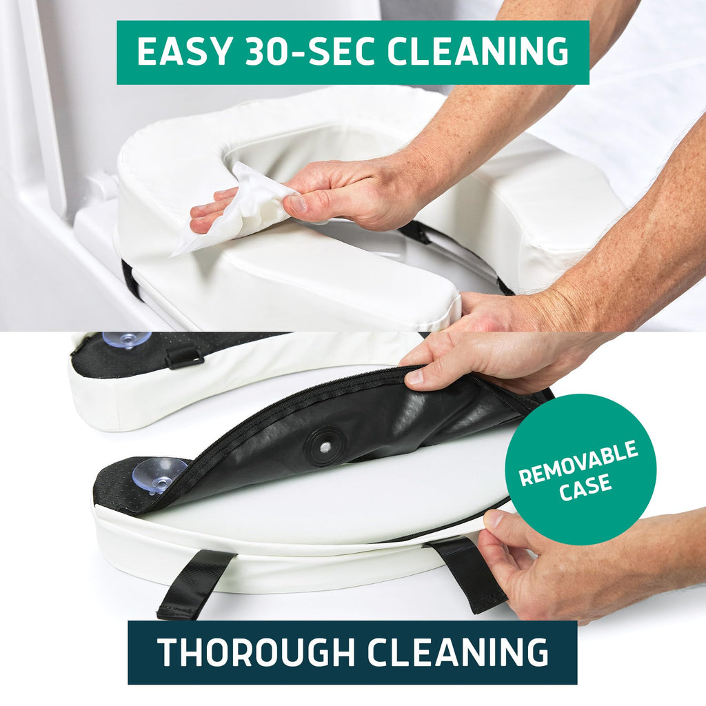 Lunderg Padded Toilet Seat Riser for Seniors - Adds 2 inches. Universal Fit - FIRM Raised Toilet Seat Cushion with High-Density Foam for Enhanced Comfort & Elevation. Post-Surgery Must have (White)