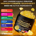ZyterX Creatine Monohydrate Gummies for Men & Women, 9000MG Creatine Gummies Sugar Free with L-Taurine, BCAA 2:1, B12 B6 for Boost Strength, Focus & Endurance, Vegan, Non-GMO, Pineapple 120pcs