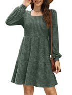 Womens Dresses Fall Fashion Square Neck Christmas Long Sleeve Spring Maternity Statement Holiday Dress with Pockets Winter Clothing Cowboy Chic 2026 Green M