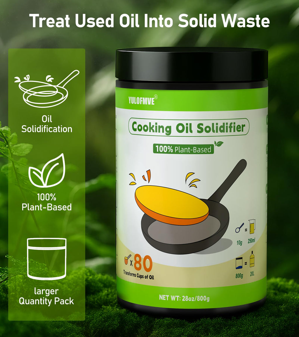 YULOFMVE Cooking Oil Solidifier Powder, Solidifies Up to 80 Cups from Mess, 100% Plant-Based Used Oil Solidifying Powder, Grease Hardener Disposal for Kitchen