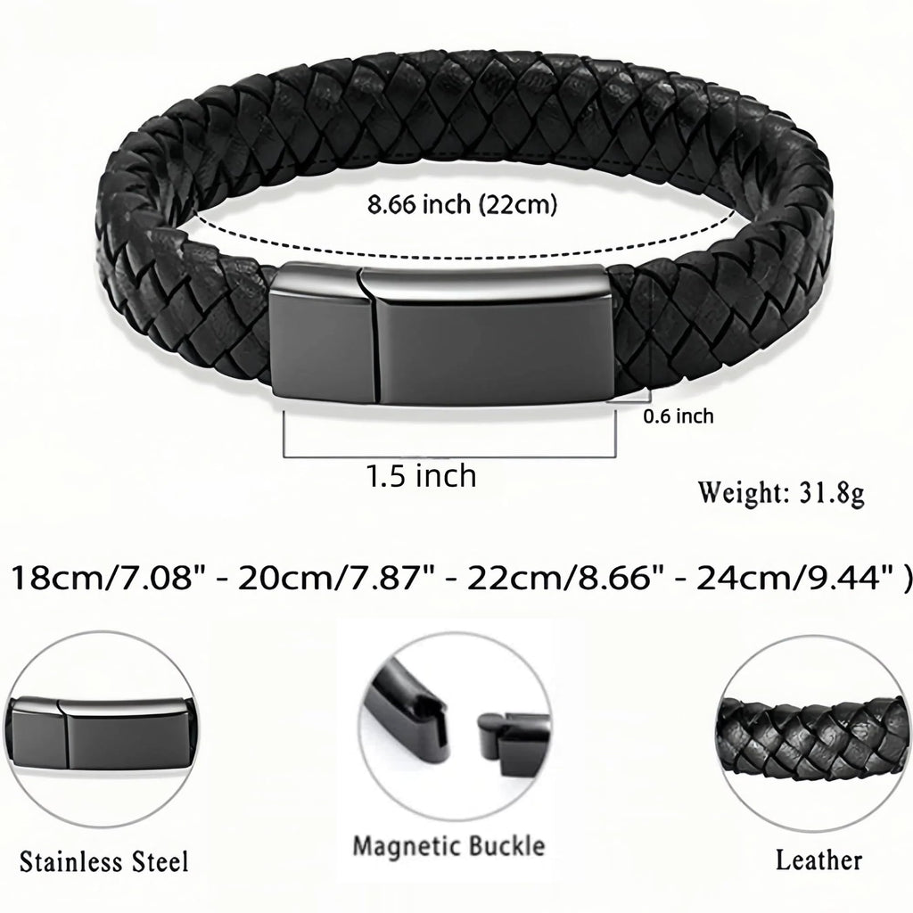 Tina&Co Personalized Men's Bracelet with 0–6 Name Beads – Black Braided Leather, Adjustable Sizes, Custom Gift for Dad, Husband, Son, Boyfriend