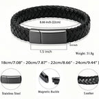 Tina&Co Personalized Men's Bracelet with 0–6 Name Beads – Black Braided Leather, Adjustable Sizes, Custom Gift for Dad, Husband, Son, Boyfriend