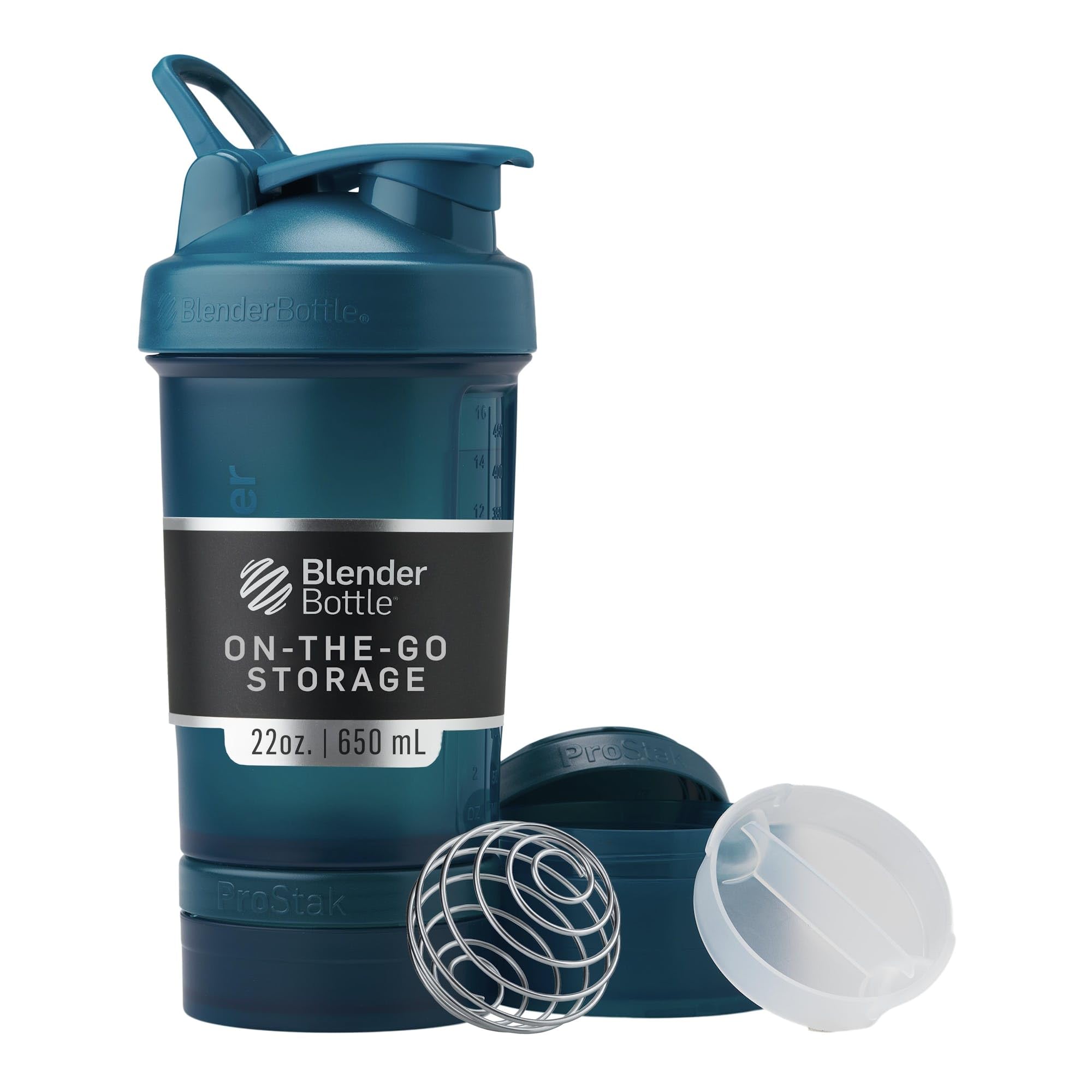 BlenderBottle Shaker Bottle with Pill Organizer and Storage for Protein Powder, Classic V2 ProStak System, 22-Ounce, Ocean Blue