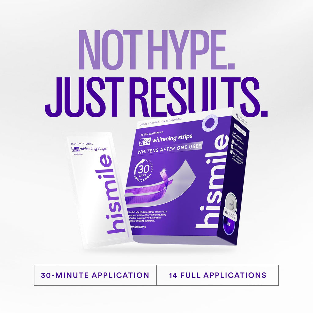 Hismile V34 Whitening Strips, Teeth Whitening Strips, Purple Tooth Whitening, Purple Whitening Strips, Tooth Stain Treatment, Combining Whitening and Colour Correction