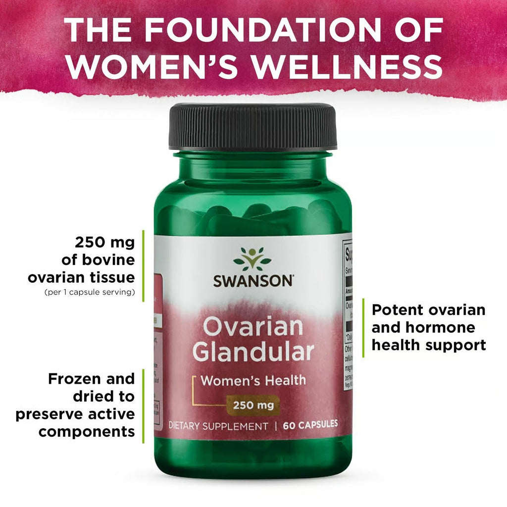 Swanson Ovarian Glandular - Natural Supplement Promoting Women's Glandular Health & Balance Support - Sourced from Premium Bovine Tissue to Support Wellness - (60 Capsules, 250mg Each) (2 Pack)