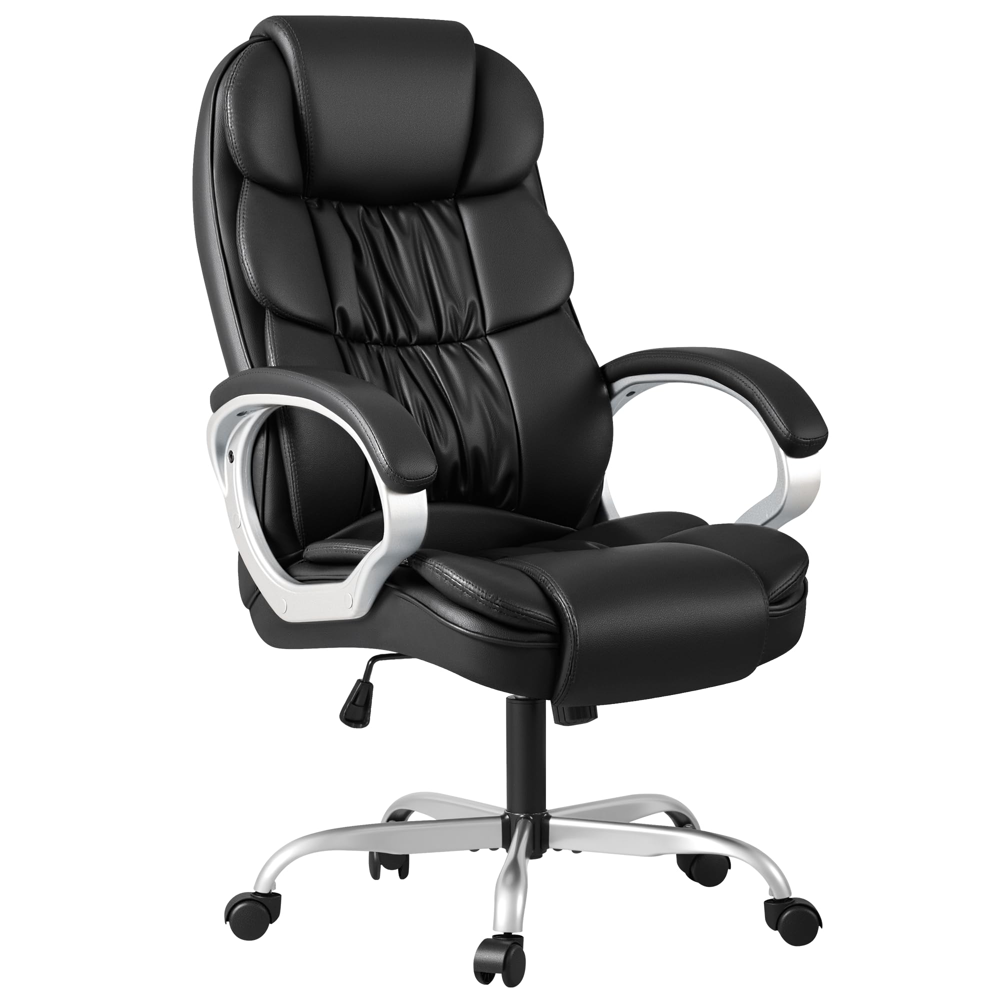 Homall High Back Ergonomic Desk Chair, PU Leather Adjustable Height Modern Executive Swivel Task Chair with Padded Armrests and Lumbar Support (Black)