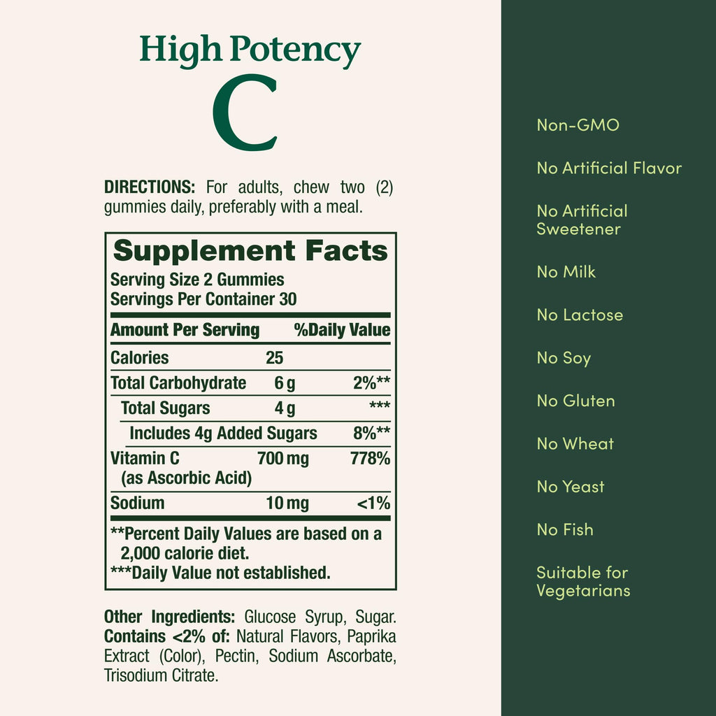 Nature's Bounty Vitamin C Gummies 700mg, High Potency Vitamin C Chewable Gummies for Adults, Immune Support Supplement, Dietary Supplement, Orange Flavor, 60 Ct (Pack of 3)