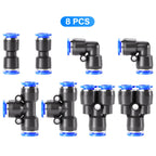 TAILONZ 1/4" Push to Connect Fitting Splitters+Elbows+Tees+Straight 8Pcs