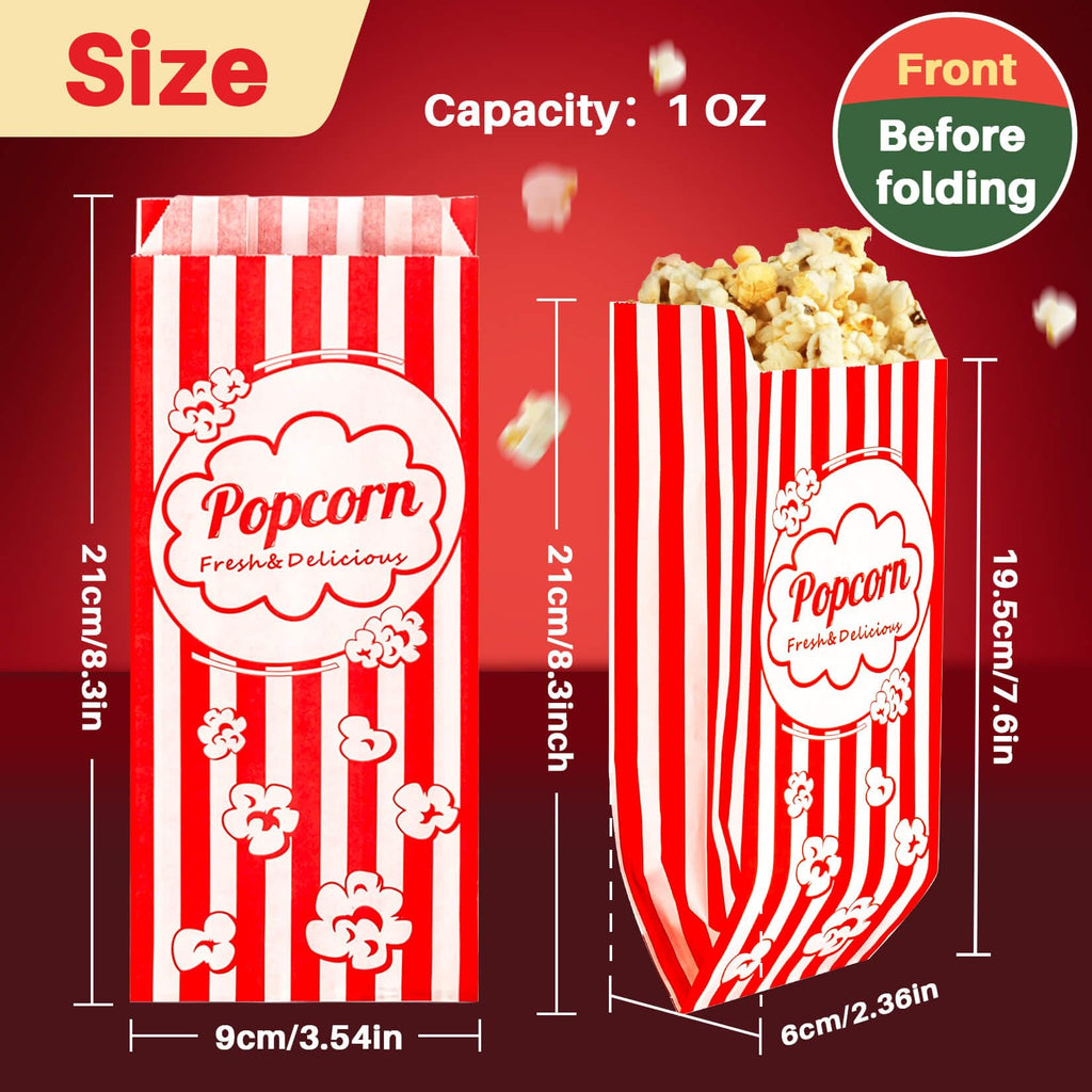 MAQIHAN 100pcs Popcorn Bags 1oz - Small Disposable Paper Bags for Popcorn
