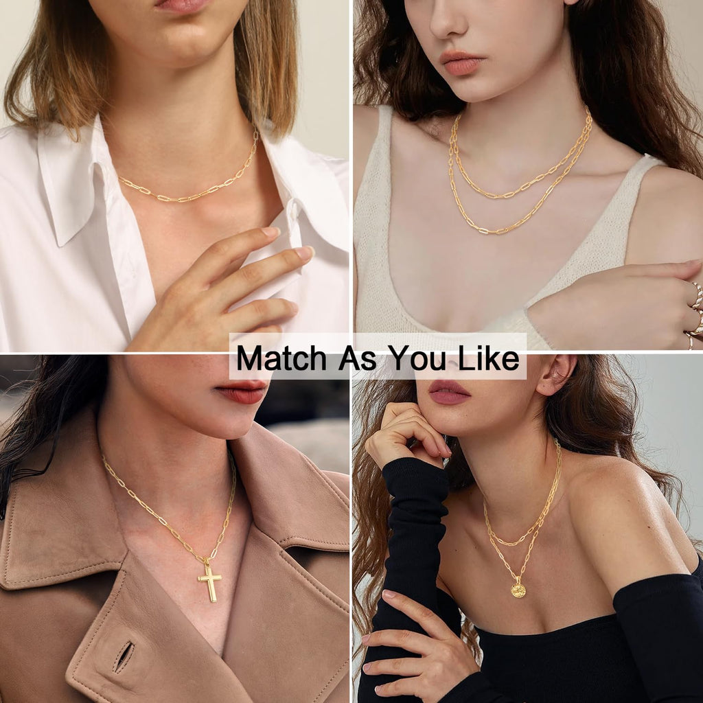 Jewlpire 14K Gold Plated Paperclip Necklace for Women, 14K Gold Plated Chain for Women 3mm Women's Chain Necklaces, Paperclip Chains 20 Inch