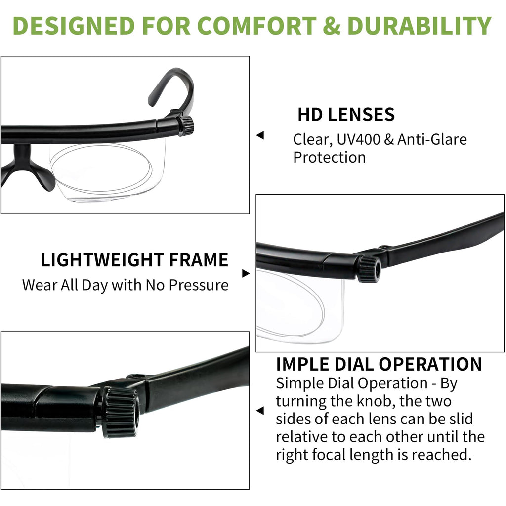 Ouolipraa Flex Focal Adjustable Glasses Dial Vision Reading Glasses Zoom Eyeglasses for Men Women One Power Auto Focus 0D to 400D Presbyopic Readers Variable Focus Eyewear Read Distance Near Far Sight