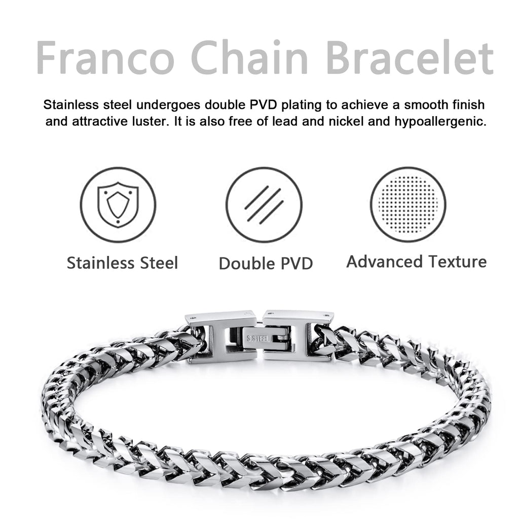 Qumfole Bracelets for Men-Stainless Steel Fold Over Clasp Franco Chain Mens Bracelet Jewelry Gifts for Husband