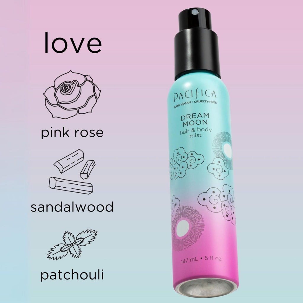 Pacifica Hair Perfume & Body Fragrance Spray Mist - Dream Moon with Bergamot, Pear, Pink Rose, Coconut, Vanilla, Sandalwood & Patchouli ��� Alcohol-Free, Vegan & Cruelty-Free, 5 oz (1 Count)